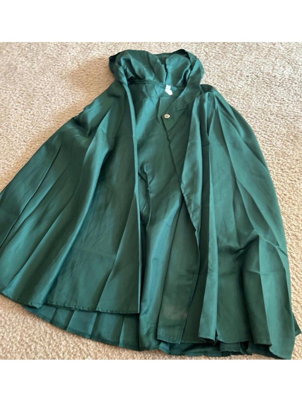 D30 Cloak cape with hood Halloween part with necklace for kids large green